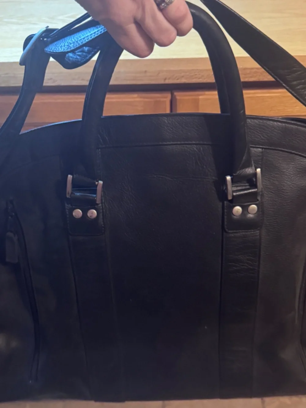 Large Leather Black Computer Business Bag With Handles & Shoulder Strap 19X16X6